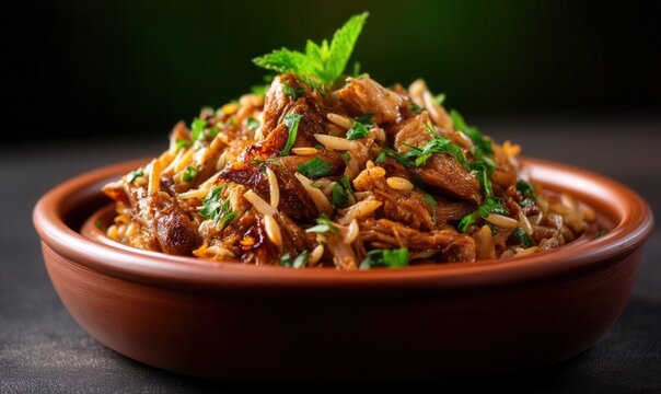 Shredded kashkaval with nuts in terracotta