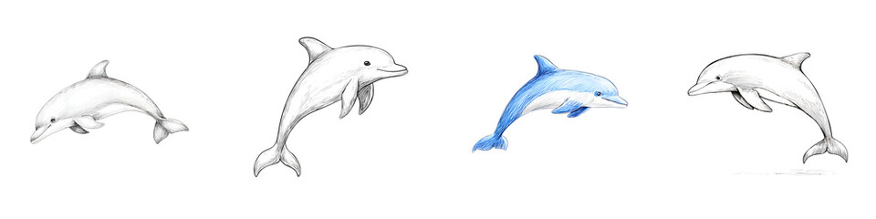 Fototapeta premium Watercolor Dolphin Illustrations: Marine Mammals Set