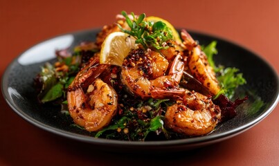 Spicy tarantella salad on olive plate