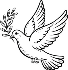 Obraz premium Peace dove with olive branch line art icon On Vector Illustration