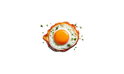 Fried egg. Breakfast. Protein and yolk with herbs. On a white background