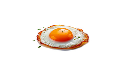 Fried egg. Breakfast. Protein and yolk with herbs. On a white background