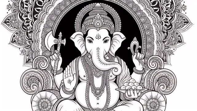 Intricate Ganesha Mandala: Black and White Line Art