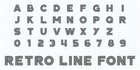 Retro Line Font Vector with Bold Uppercase Letters and Numbers