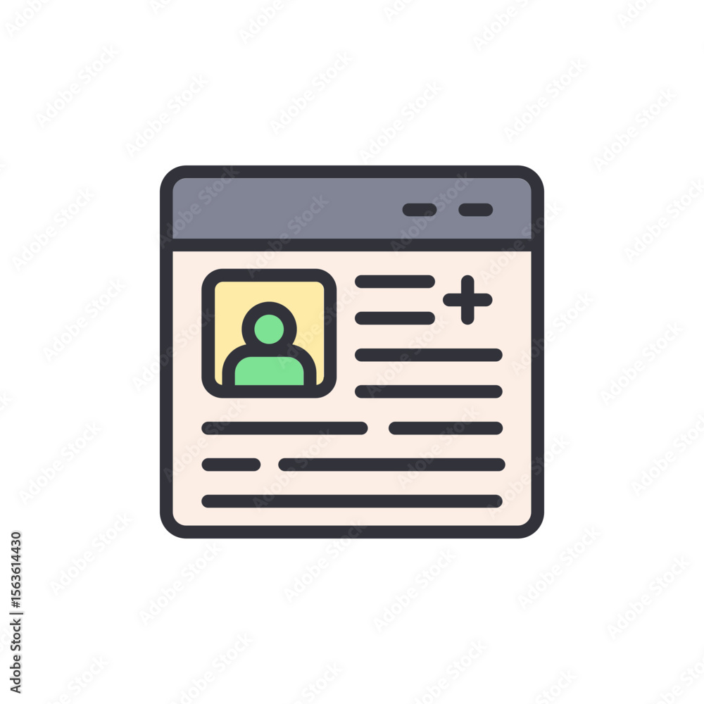 Poster user profile interface with add friend icon on a transparent background