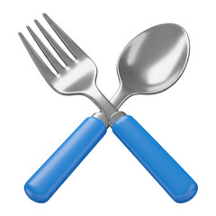 Fototapeta premium Crossed Fork and Spoon: A Symbol for Food, Dining, and Restaurants. Cut Out, Clipping Path Isolated on Transparent Background.