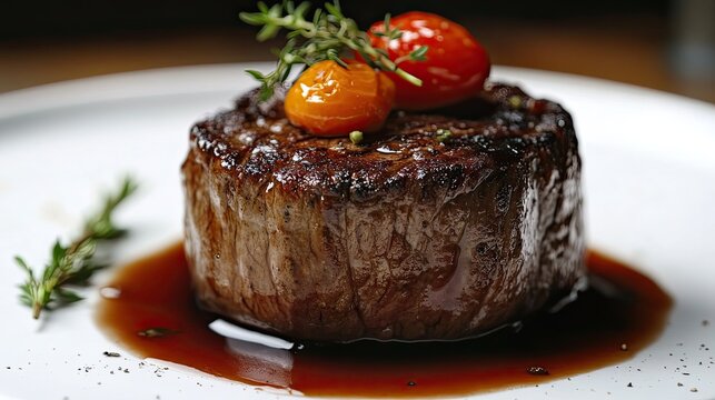 Gourmet Fillet Mignon Steak at Five-Star Restaurant with Luxurious Presentation and Fine Dining - Powered by Adobe