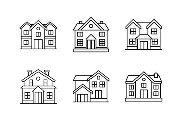 duplex house plan line art vector illustration