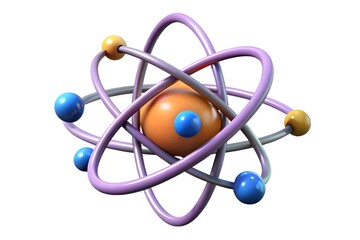 Stylized atomic model with orbiting electrons and central nucleus