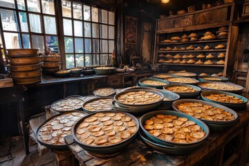 Traditional Middle Eastern Sweets in Rustic Bakery Display