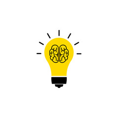 Light Bulb with Brain Inside Creative Thinking and Intelligence Idea Vector Icon for Innovation and Knowledge