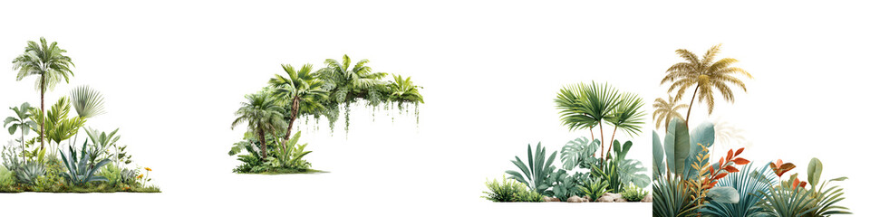 Tropical Watercolor Flora: Lush Palm Trees and Exotic Plants Isolated on White, Set of Four