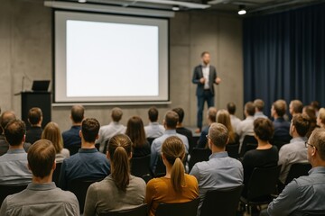 Business presentation audience engaged.