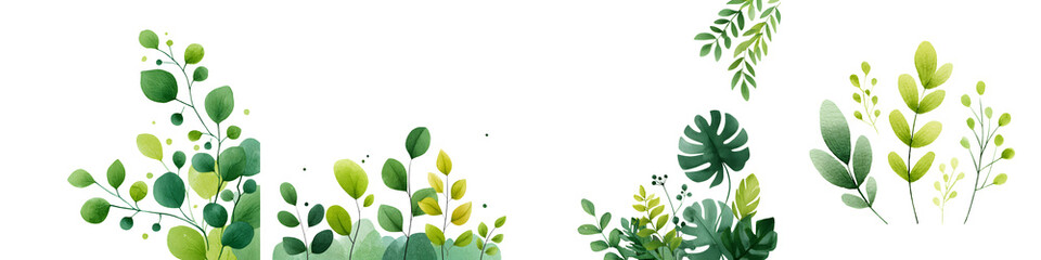 Obraz premium Lush Green Botanical Corner Borders Watercolor Set