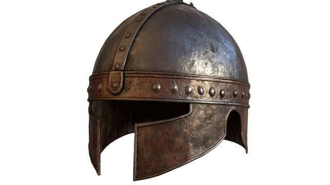 Viking helmet with traditional horned design ancient Norse warrior headgear medieval battle armor historical Nordic costume element isolated on white background - Powered by Adobe