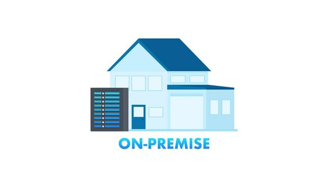 On premise server and house icon on white and green screen