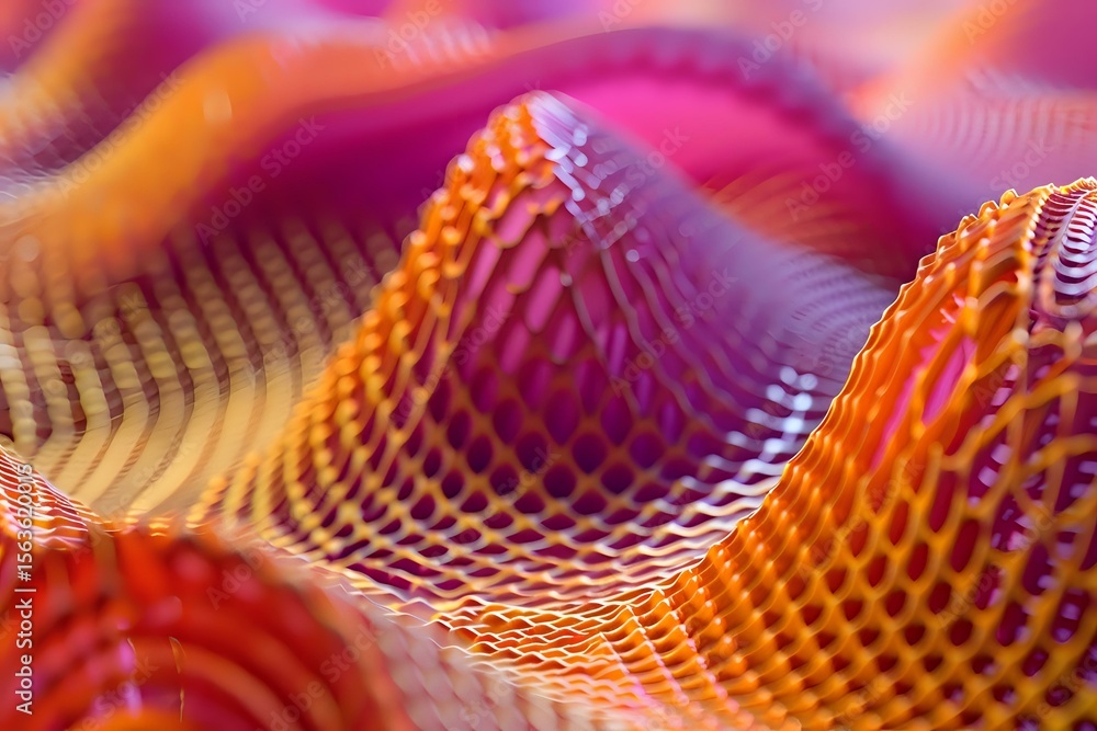 Poster abstract wavy pattern in vibrant pink and orange colors creating dynamic flowing lines and geometric