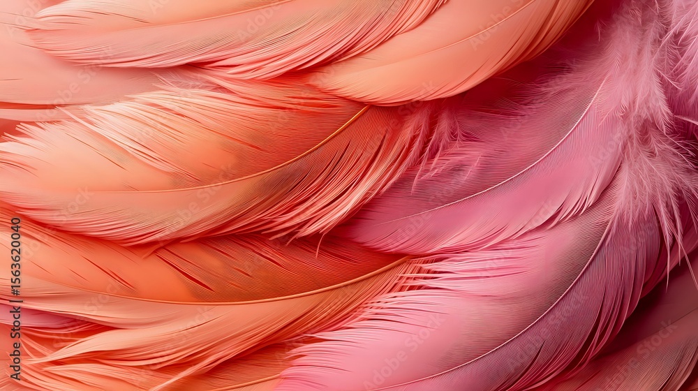Poster soft coral and pink feathers in macro view creating gentle layered texture with delicate details and