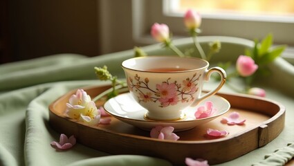 Fototapeta premium Floral Porcelain Teacups with Blossoms