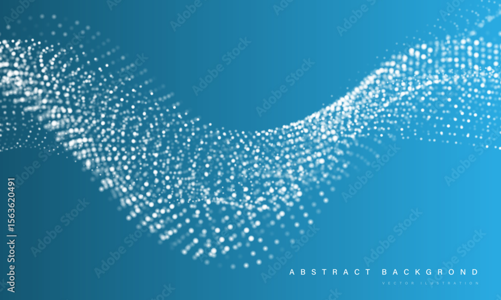 Poster abstract white mesh particles wave curve overlap technology network digital on blue background vecto