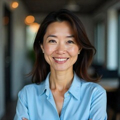  close-up portrait of Asian woman good looking  leader, ceo businesswoman, Beautiful executive manager, business sales leader woman smiling at camera, on office background