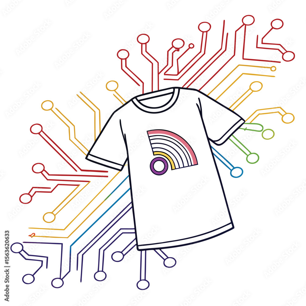 Poster intricate stylized circuit lines forming an abstract pattern around a central symbol, perfect for te