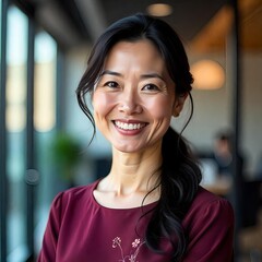  close-up portrait of Asian woman good looking  leader, ceo businesswoman, Beautiful executive manager, business sales leader woman smiling at camera, on office background