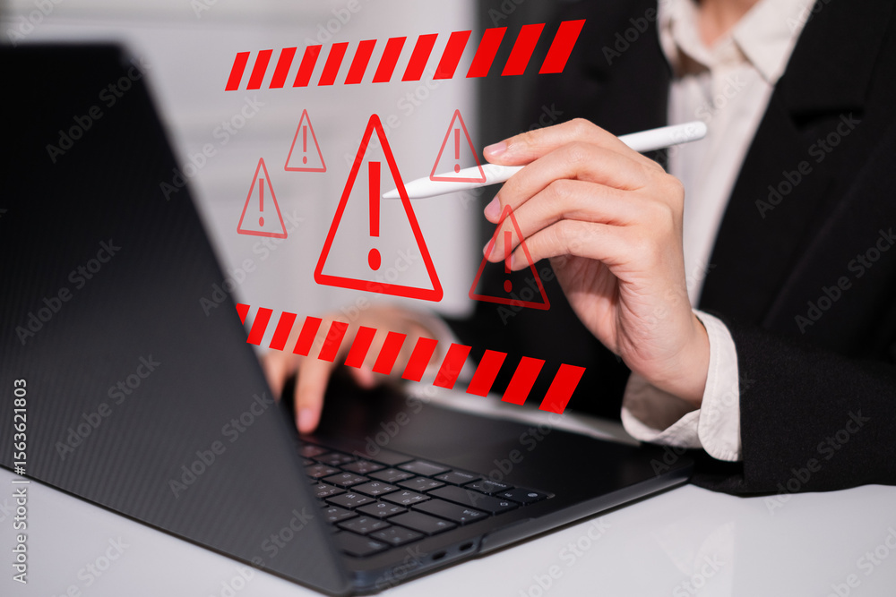 Poster system hacked warning alert network virus threat attack online security computer technology concept