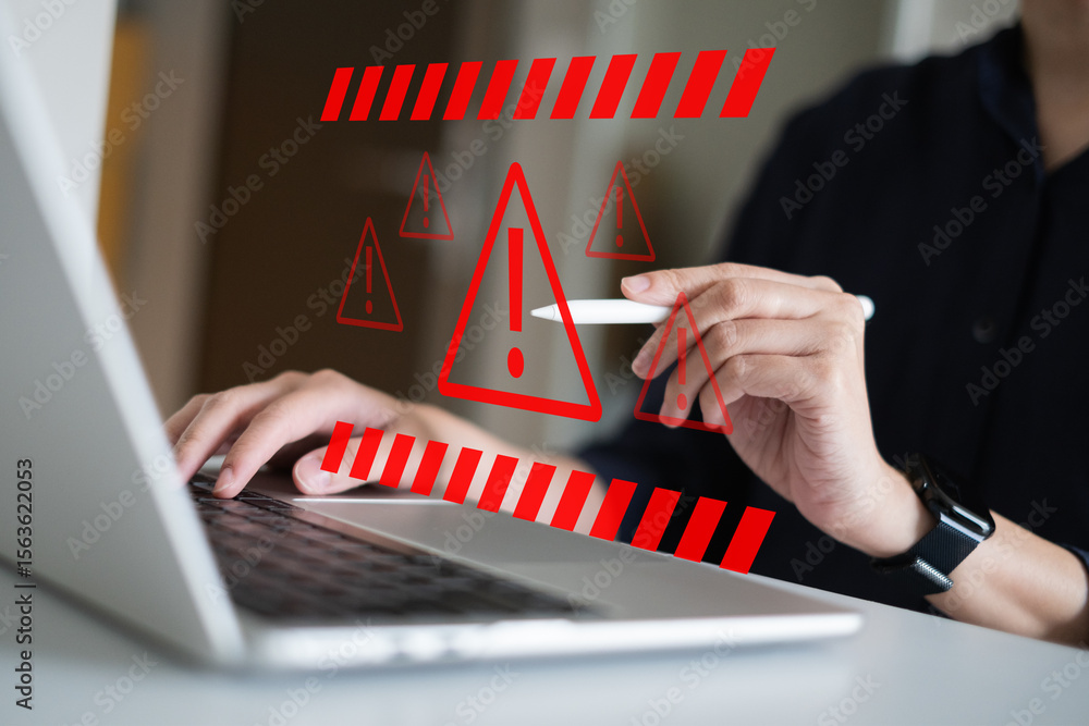 Poster system hacked warning alert network virus threat attack online security computer technology concept