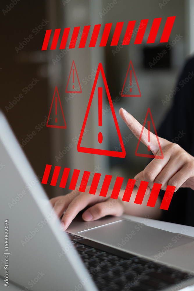Aufkleber system hacked warning alert network virus threat attack online security computer technology concept
