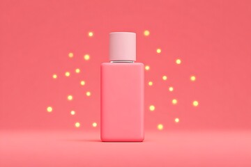 Elegant pink container on a matching surface surrounded by warm gentle glowing lights in the background.