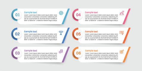 Infographic design business template with 6 options, steps. Can be used for workflow layout, diagram, annual report, web design	