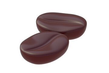 Two coffee beans isolated on white background. Roasted grain. 3d render