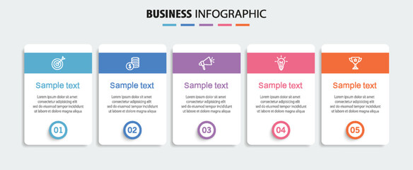 Business infographic template with 5 options or steps. Can be used for workflow layout, diagram, annual report, web design	
