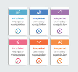 Infographic design business template with 6 options, steps. Can be used for workflow layout, diagram, annual report, web design	