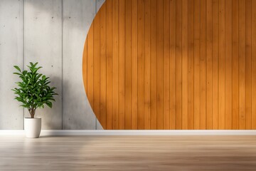 Large wooden wall with a small plant in a white pot.