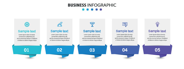 Business infographic template with 5 options or steps. Can be used for workflow layout, diagram, annual report, web design	
