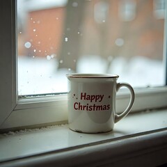 A white mug with Christmas written on it, on the background of Christmas, Christmas decorations