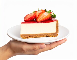 Hand Holding Strawberry Cheesecake Slice