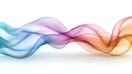 Obraz premium Colorful flowing smoke waves in blue, purple, and orange creating elegant abstract curves and motion on white background, isolated design element for creative projects.
