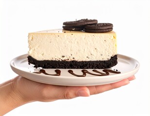 Hand Holding Oreo Cheesecake Slice
