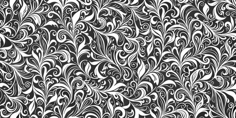 Black and White Floral Damask Seamless Pattern