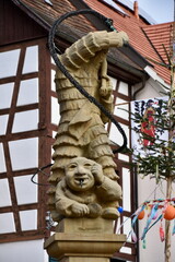 Statue Honoring the 'Fool' (Hansel) of the City of Überlingen with Fool's Tree and Half-Timbered Architecture - Portrait