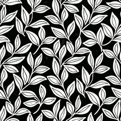 Black and White Leaf Pattern Seamless Repeat