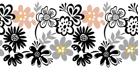 Black and Blush Floral Pattern Seamless Repeat