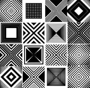 Abstract Black and White Geometric Patterns: Tileable Designs