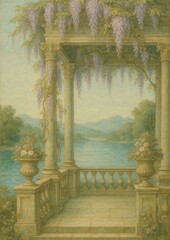 Serene classical riverside terrace