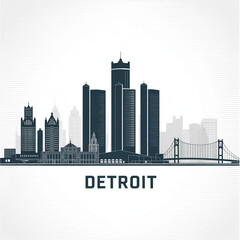 Fototapeta premium Detroit Skyline Silhouette — Industrial and Historic American City Vector Illustration