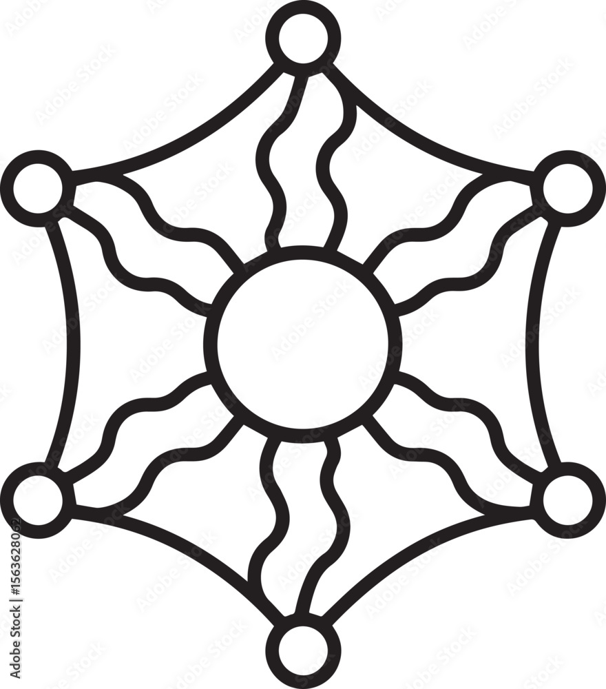 Poster abstract hub spoke, data hub symbols, centralized node design, abstract tech icons, digital connecti
