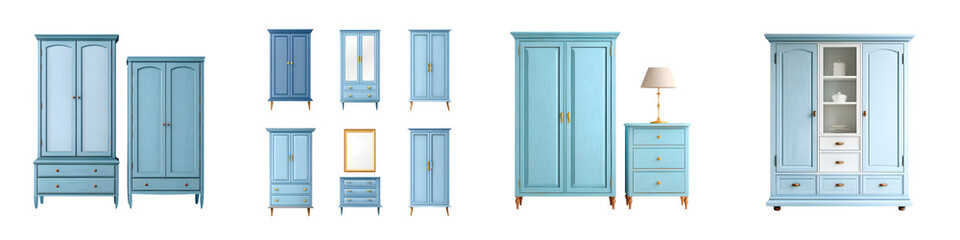 Set of Vintage Blue Wardrobes and Bedroom Furniture